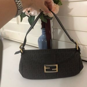 Fendi Brown Monogram Shoulder Bag with Gold Hardware